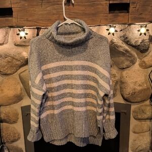 Sonoma Gray & Cream Striped Cowl Neck Sweater